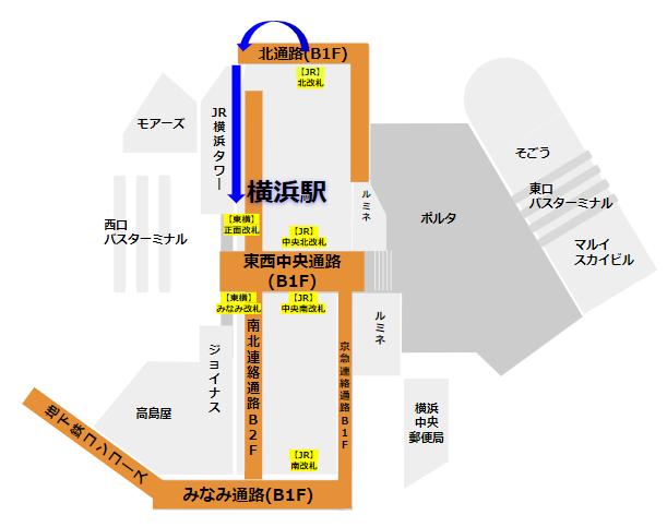 横浜駅乗り換え専用マップ Jrから京急 東横 相鉄 地下鉄ブルーライン バスターミナルへ