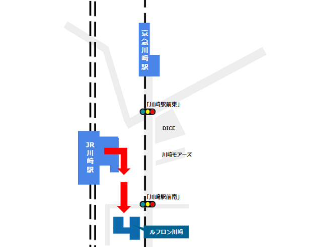 川崎駅JR線から川崎ルフロンへの経路