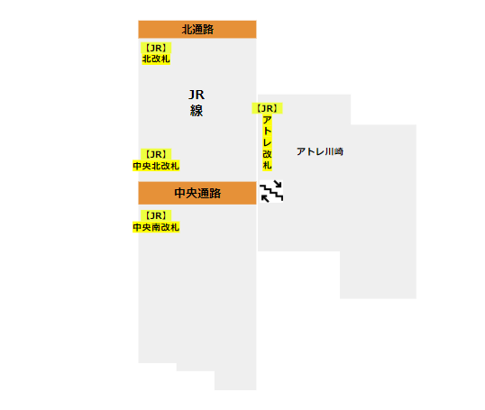 川崎駅の構内図（改札階）