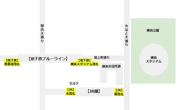 関内駅の構内図（改札の位置確認用）