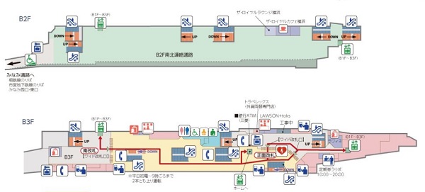 東急東横副都心線/みなとみらい線横浜駅の構内図