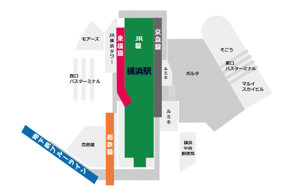 京急線横浜駅（駅全体の路線の位置）