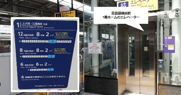 京急線横浜駅の1番線ホームのエレベーターの位置