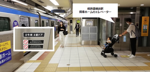 相鉄線横浜駅の降車専用ホームのエレベーターの場所