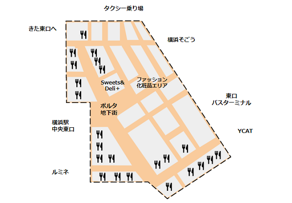 横浜駅東口の地下街（ポルタ）のマップ