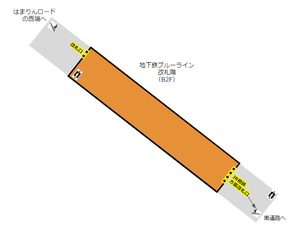 地下鉄ブルーライン横浜駅の構内マップ（改札の位置）