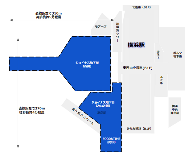 横浜駅地下ジョイナスエリアの地図