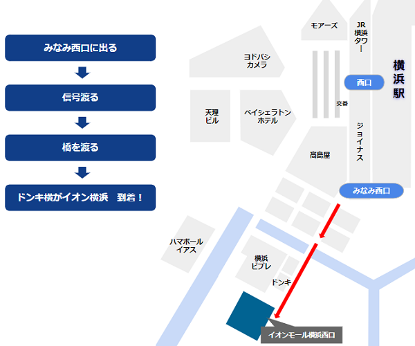 横浜駅からイオンモール横浜への行き方（みなみ西口起点）