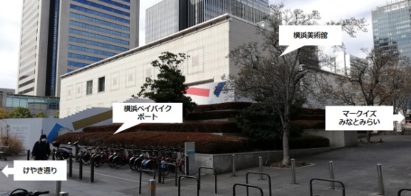 みなとみらい横浜美術館前のベイバイクのポートの場所