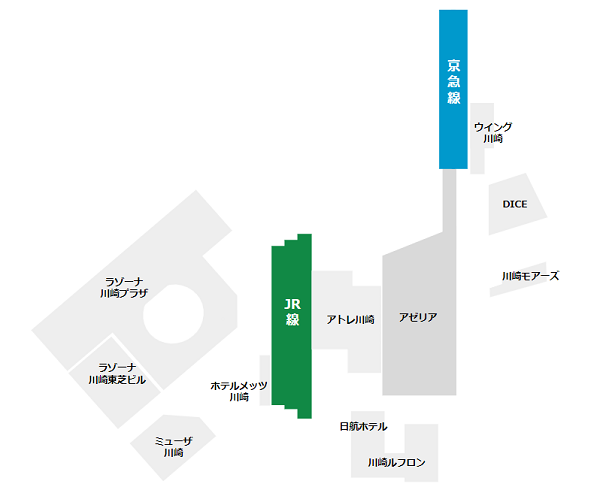 川崎駅の各路線の位置と周辺マップ