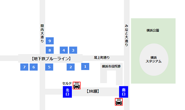 関内駅周辺マップ（出口、タクシーのりば）