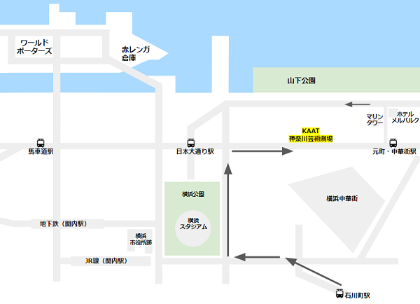 JR石川町駅の中華街口からKAAT神奈川芸術劇場への経路