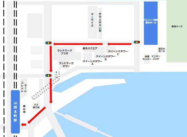 パシフィコ横浜から桜木町駅への行き方（けやき通り経由）