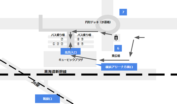 新横浜駅のバスターミナルへの行き方マップ