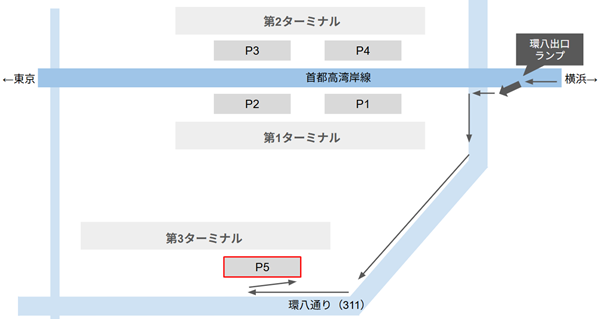 首都高で横浜方面から羽田空港(第3ターミナル)へ向かう経路
