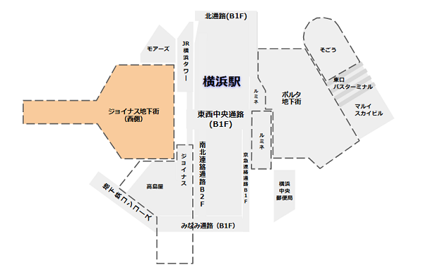 横浜駅のジョイナス地下街の位置マップ