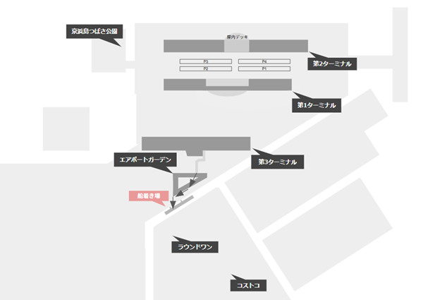 羽田空港第3ターミナルの近く、船着き場の場所マップ
