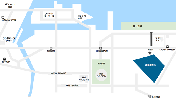横浜中華街周辺マップ(中華街→山下公園)