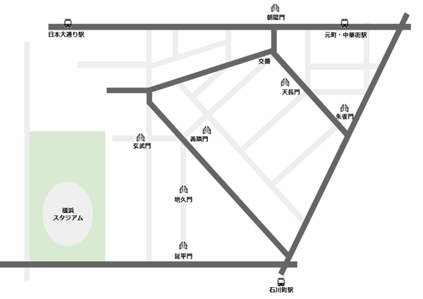 横浜中華街(各門の位置、gateマップ)