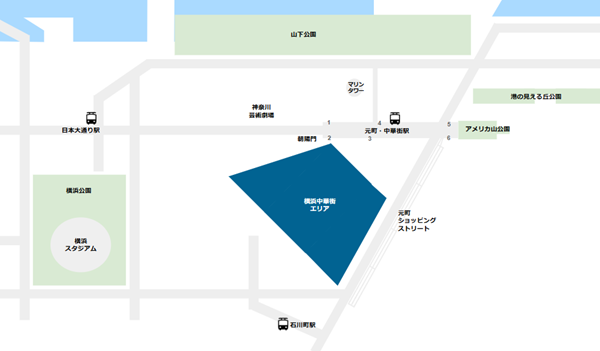 横浜中華街エリア周辺の公園マップ